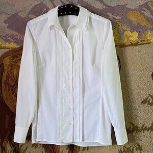 Etcetera Womens Sz 6 White Blouse Shirt Long Sleeve Pleated Front Double Collar